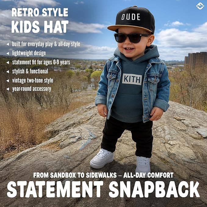Flat Brim Trucker Hat - Dude - Black/Faux Leather: Kids (2-9 Years)