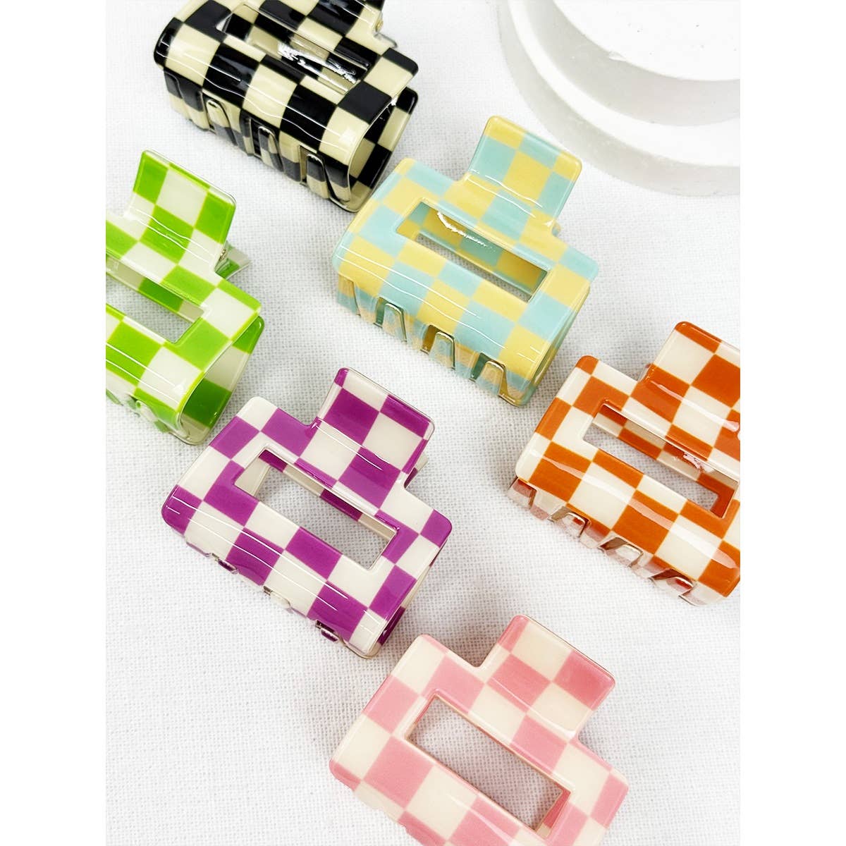 Colorful Checkered Medium Size Hair Clip Claw
