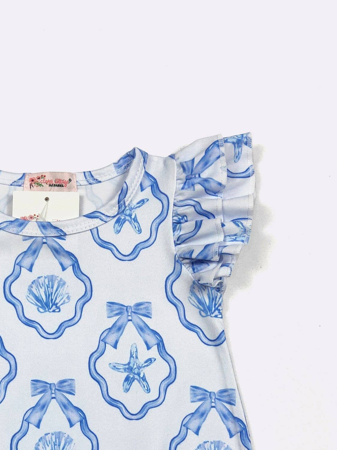 Blue Seashell Belle Baby Romper: 0/6mo
