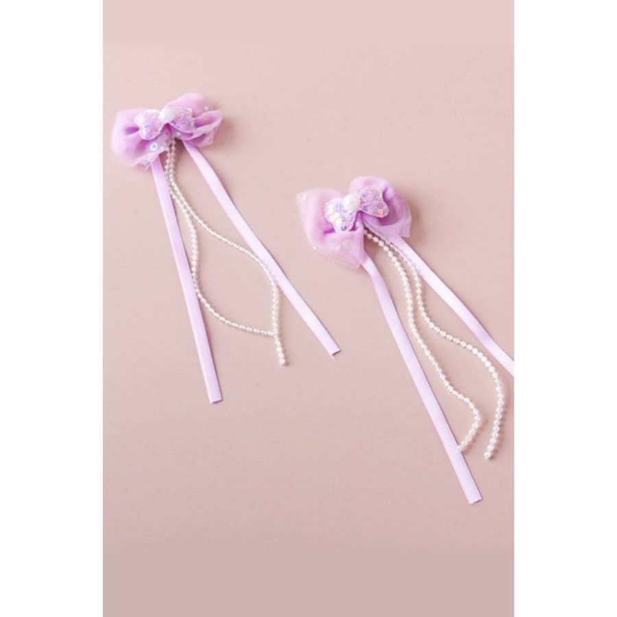 Sequin Bow Long Ribbon Hair Clips