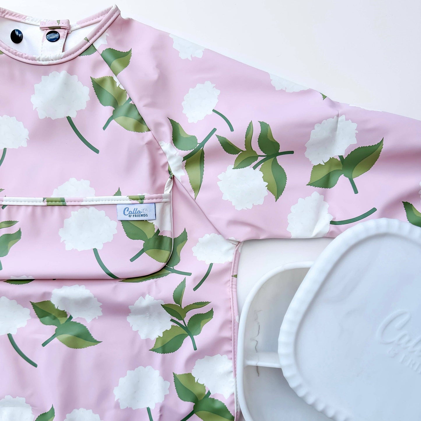 The Grayson Long Sleeve Bib - Hydrangeas: Pink / 6-36M
