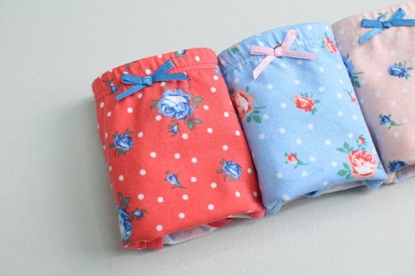 Flower Garden Girls Bikini Briefs 3 Pack Underwear: Red / XL(6-7T)