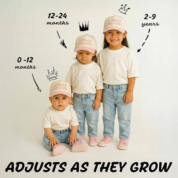 Kid/Baby 2-Tone Cap: Literally Just a Girl - Rose/Beige: Kids (2-9 Years)