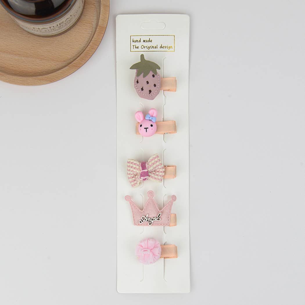 5-Pack Toddler Cute Alligator Clip Set For Girls: Pink