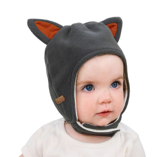 Jan & Jul - Fleece Animal Hat - Grey Fox