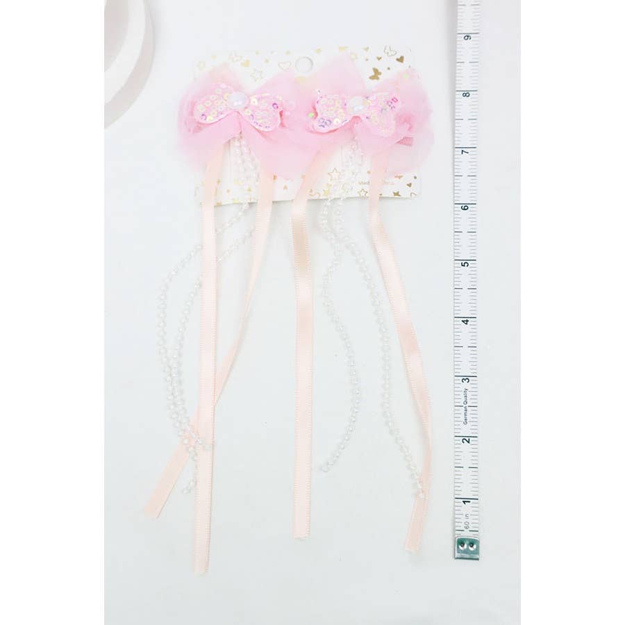 Sequin Bow Long Ribbon Hair Clips