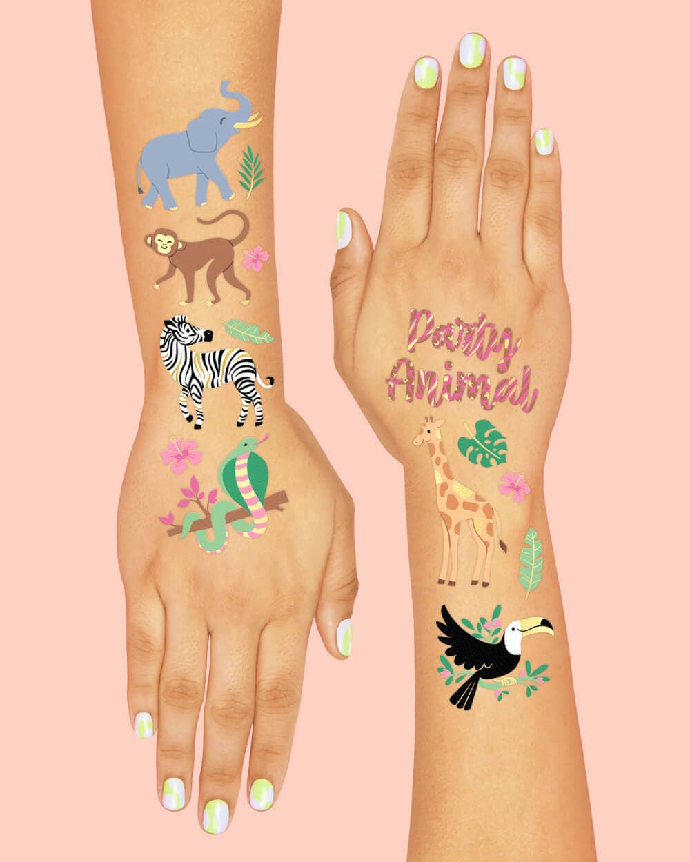 Pretty Wild Tats - 36 foil temporary tattoos, kids safari