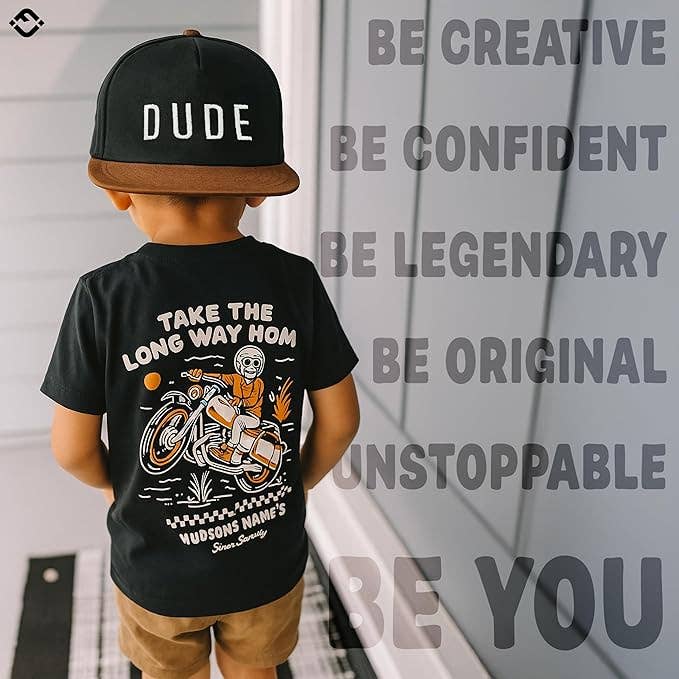 Flat Brim Trucker Hat - Dude - Black/Faux Leather: Kids (2-9 Years)
