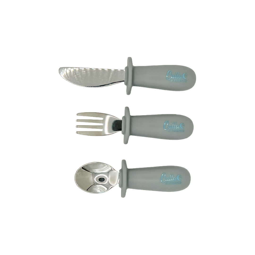 Silicone & Stainless Steel Toddler Utensil Set: Powder Blue