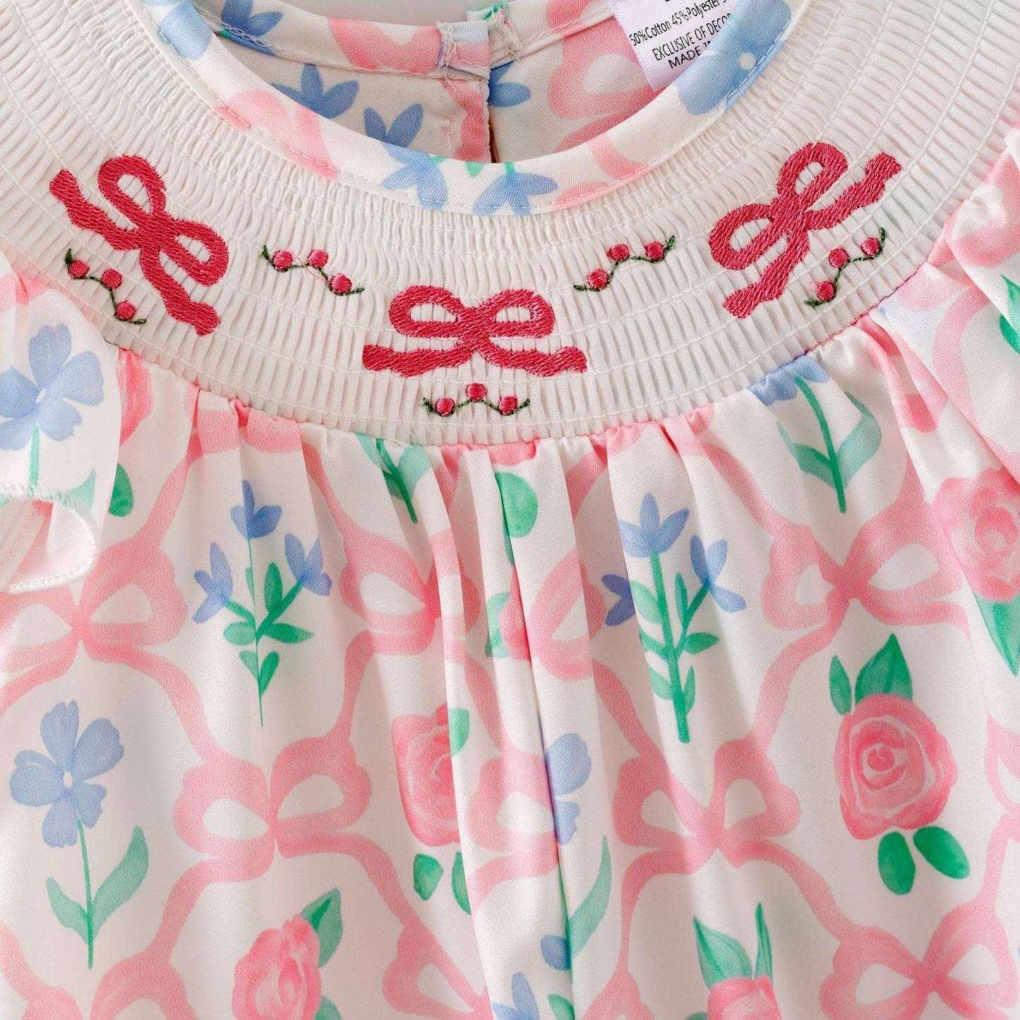 Trellis Bow Smocked Girls Dress: 4t