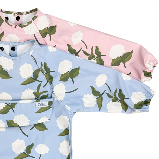 The Grayson Long Sleeve Bib - Hydrangeas: Blue / 6-36M