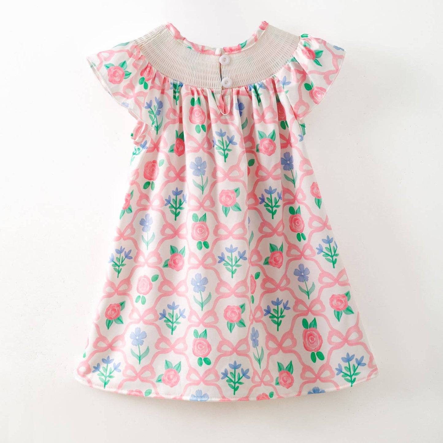 Trellis Bow Smocked Girls Dress: 4t