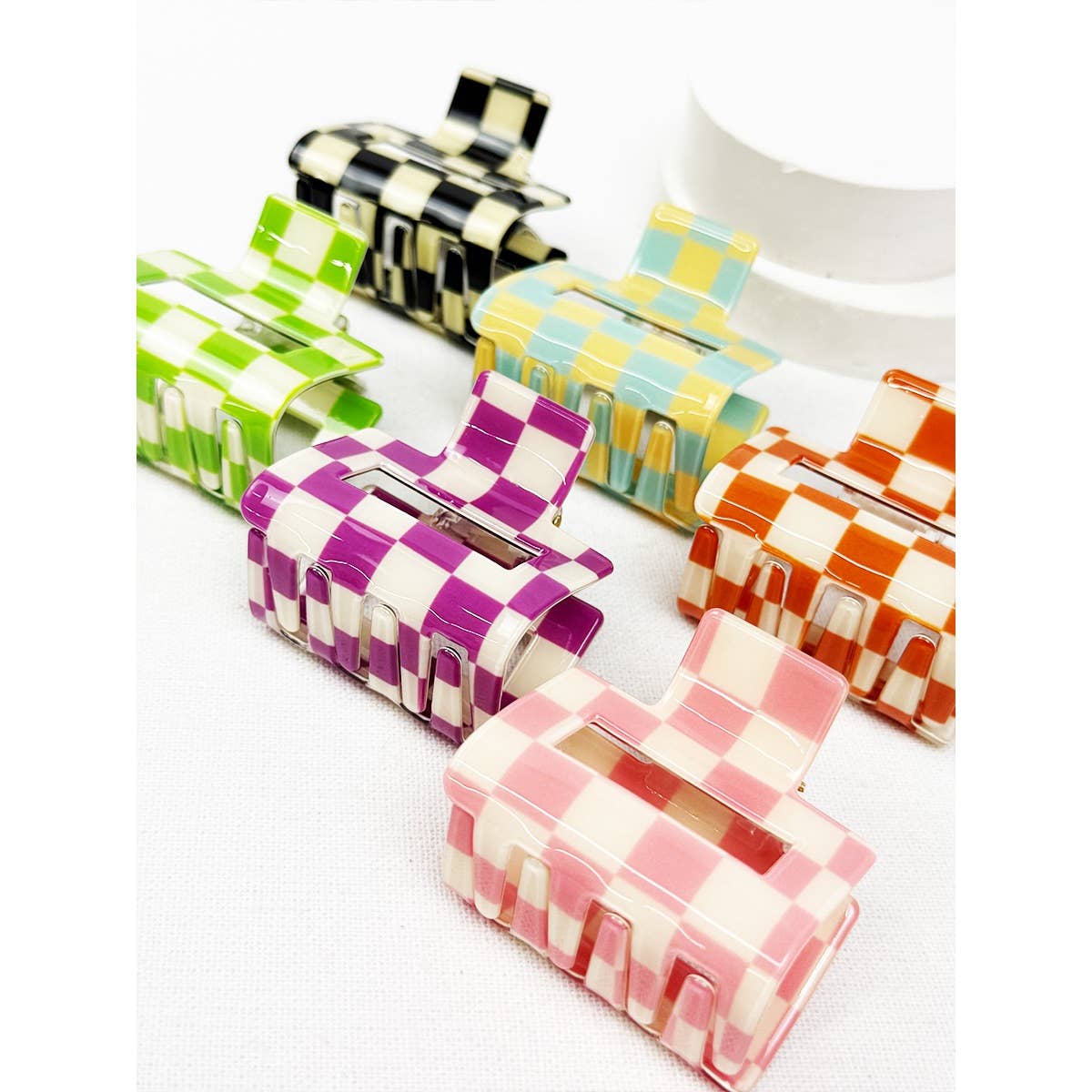 Colorful Checkered Medium Size Hair Clip Claw