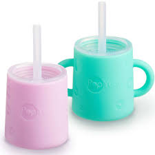 PopYum 2-pack Silicone Training Cup with Straw Lid, for Baby, Infant and Toddler, Tumbler, Sippy, handles, 5 ounce