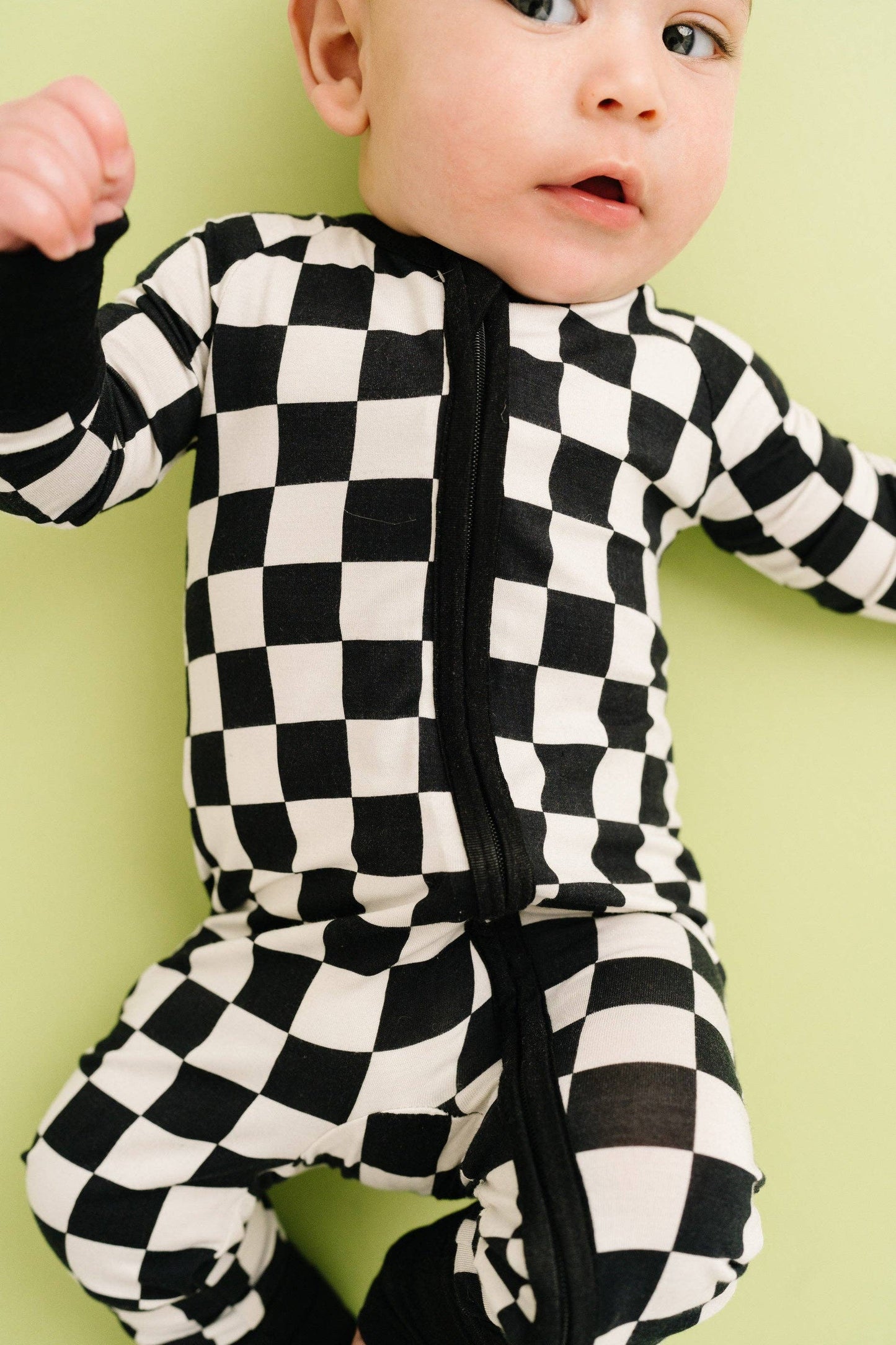 Black Checkered Bamboo Sleeper: 12-18M