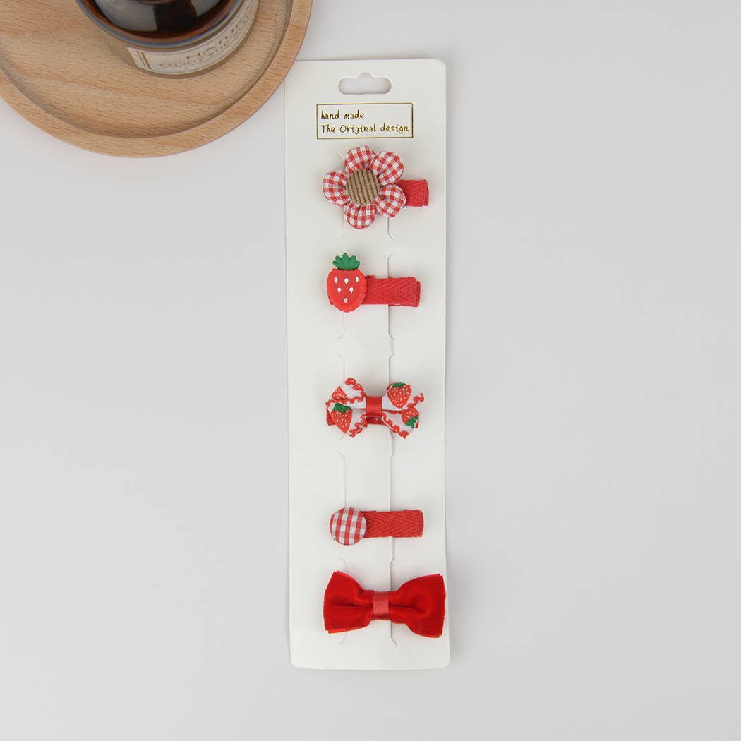 5-Pack Toddler Cute Alligator Clip Set For Girls: Strawberry