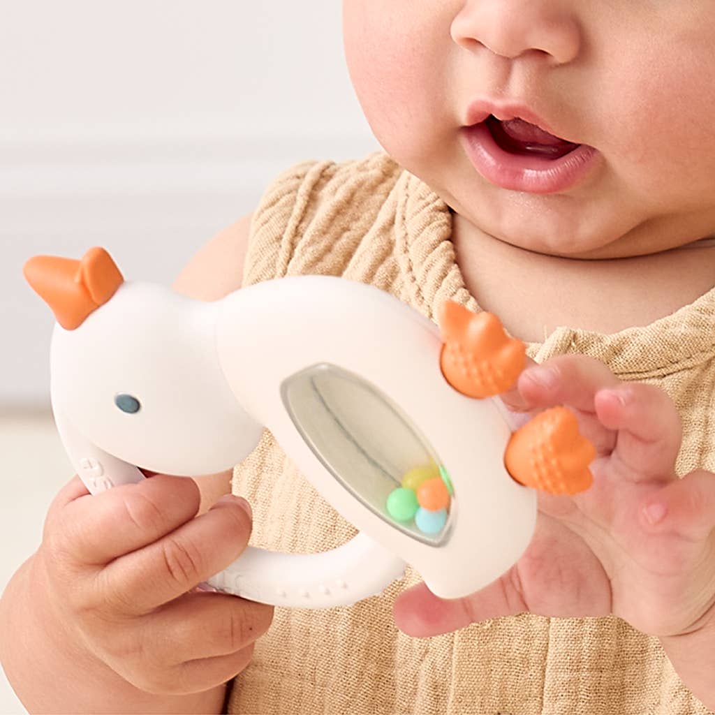 "NEW" Bitzy Shake™ - Silicone Teether with Rattle: Goose