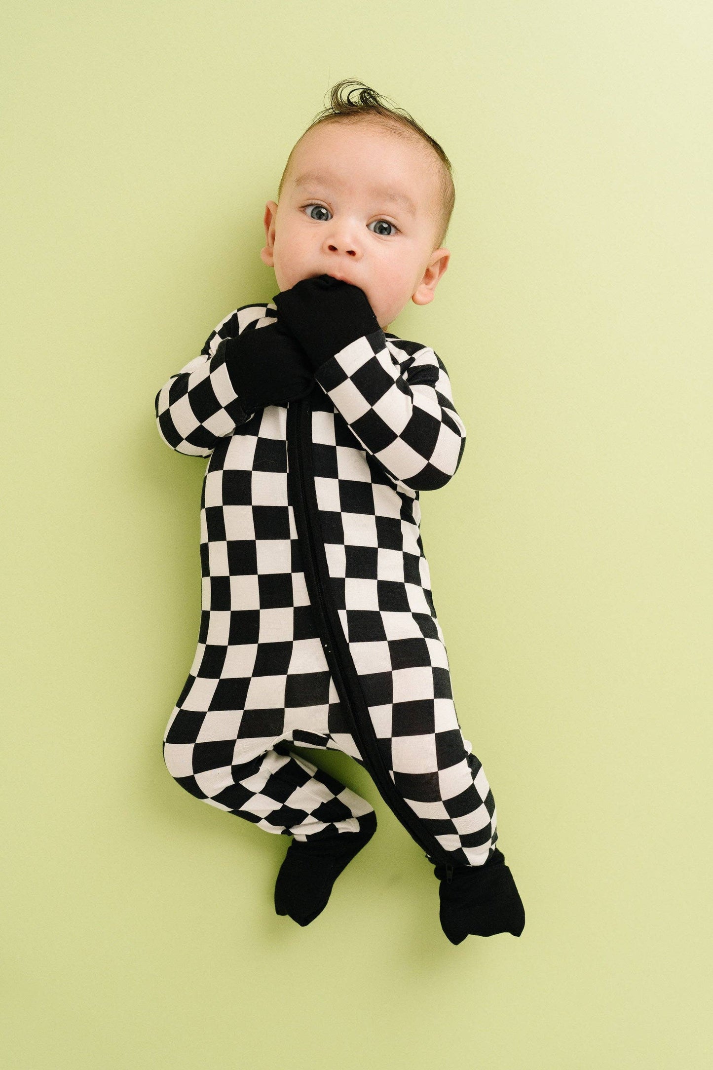 Black Checkered Bamboo Sleeper: 12-18M