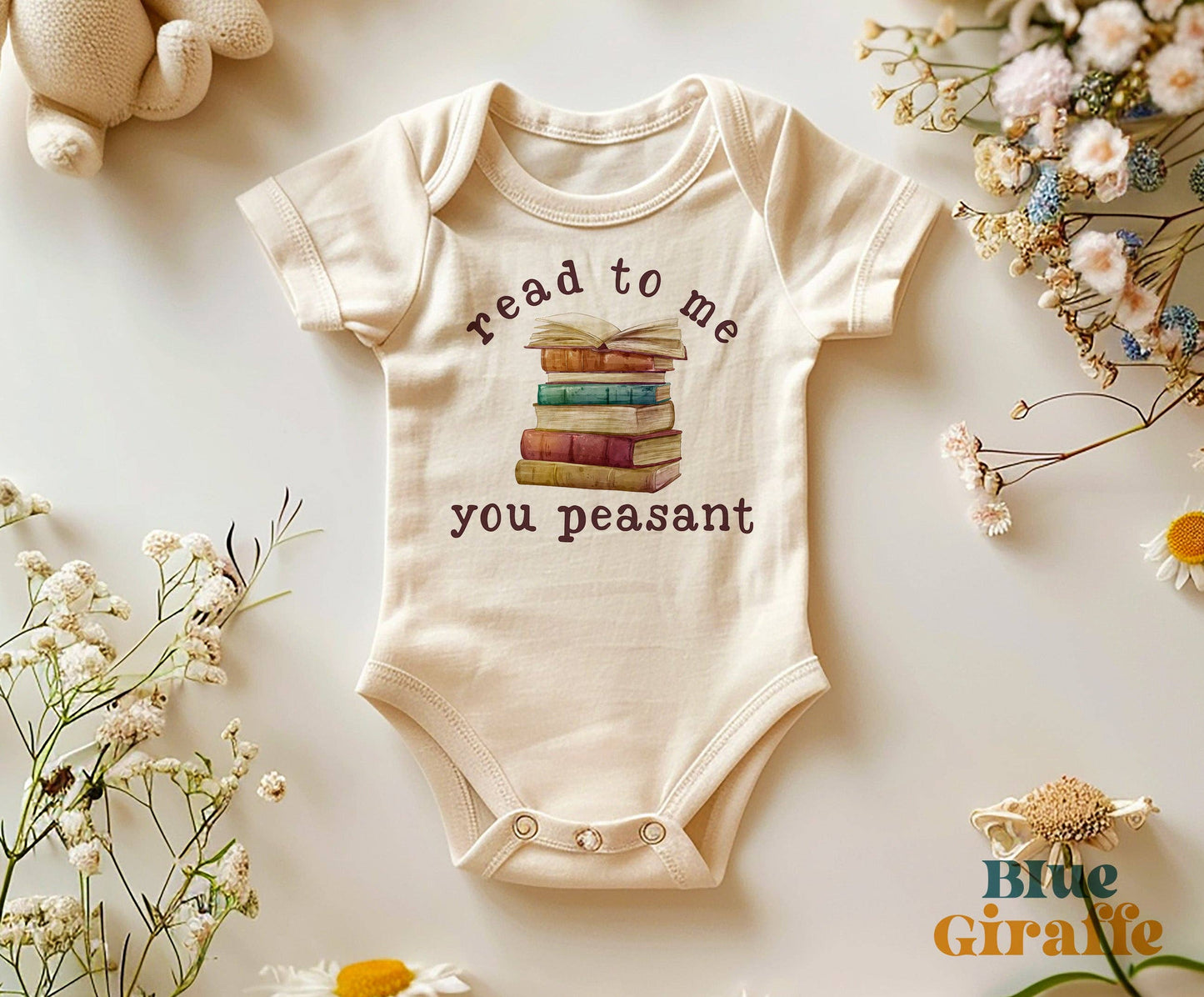 Read To Me Peasant Baby Onesie® & Kids T-Shirts: 12-18 months / Short Sleeve Natural Onesie