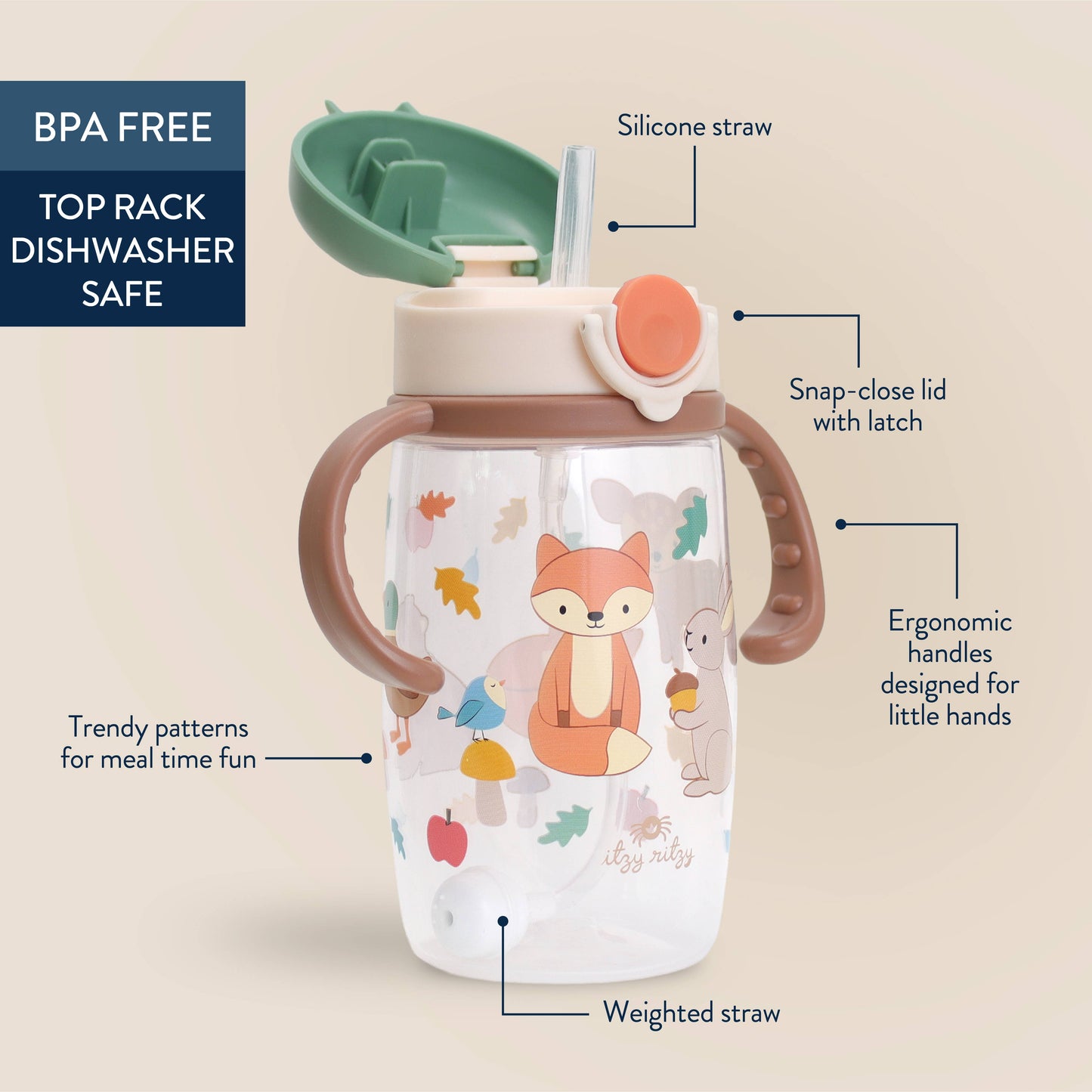 *NEW OPTIONS* Itzy Sips™ - Straw Cup With Snap-Close Lid: Woodland