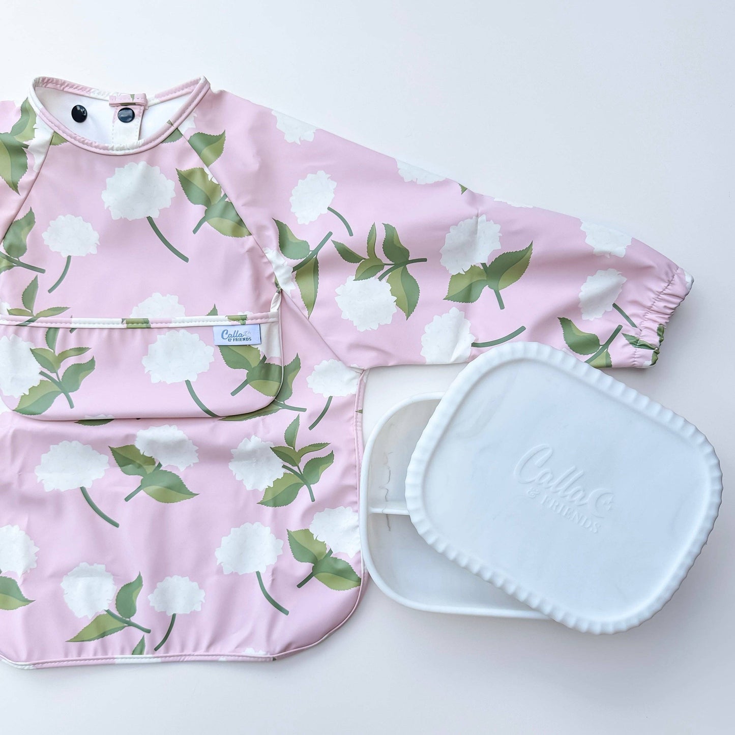 The Grayson Long Sleeve Bib - Hydrangeas: Pink / 6-36M
