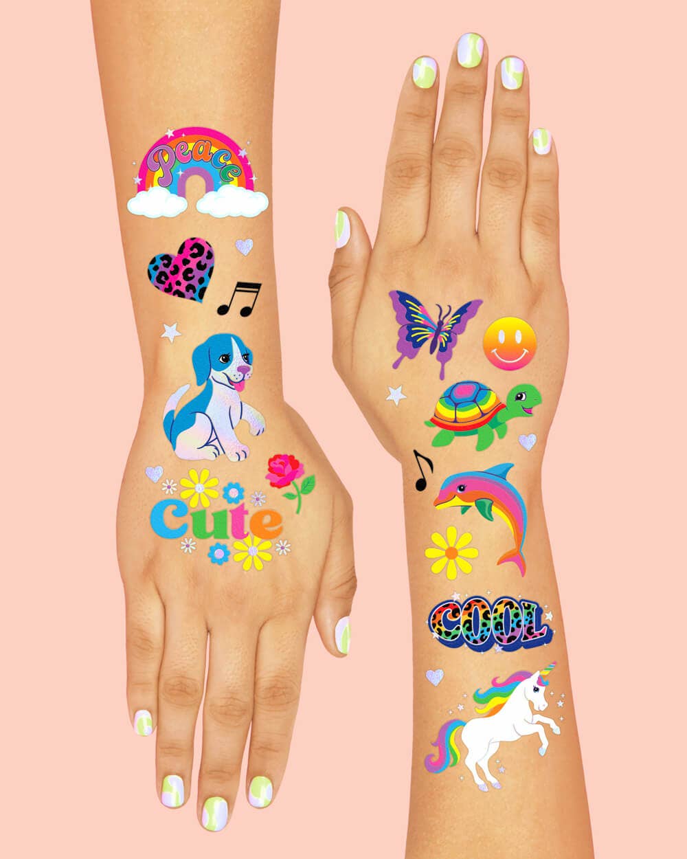 Rainbow Dreamland Tats - 68 temporary tattoos, y2k, nostalgia kids activity
