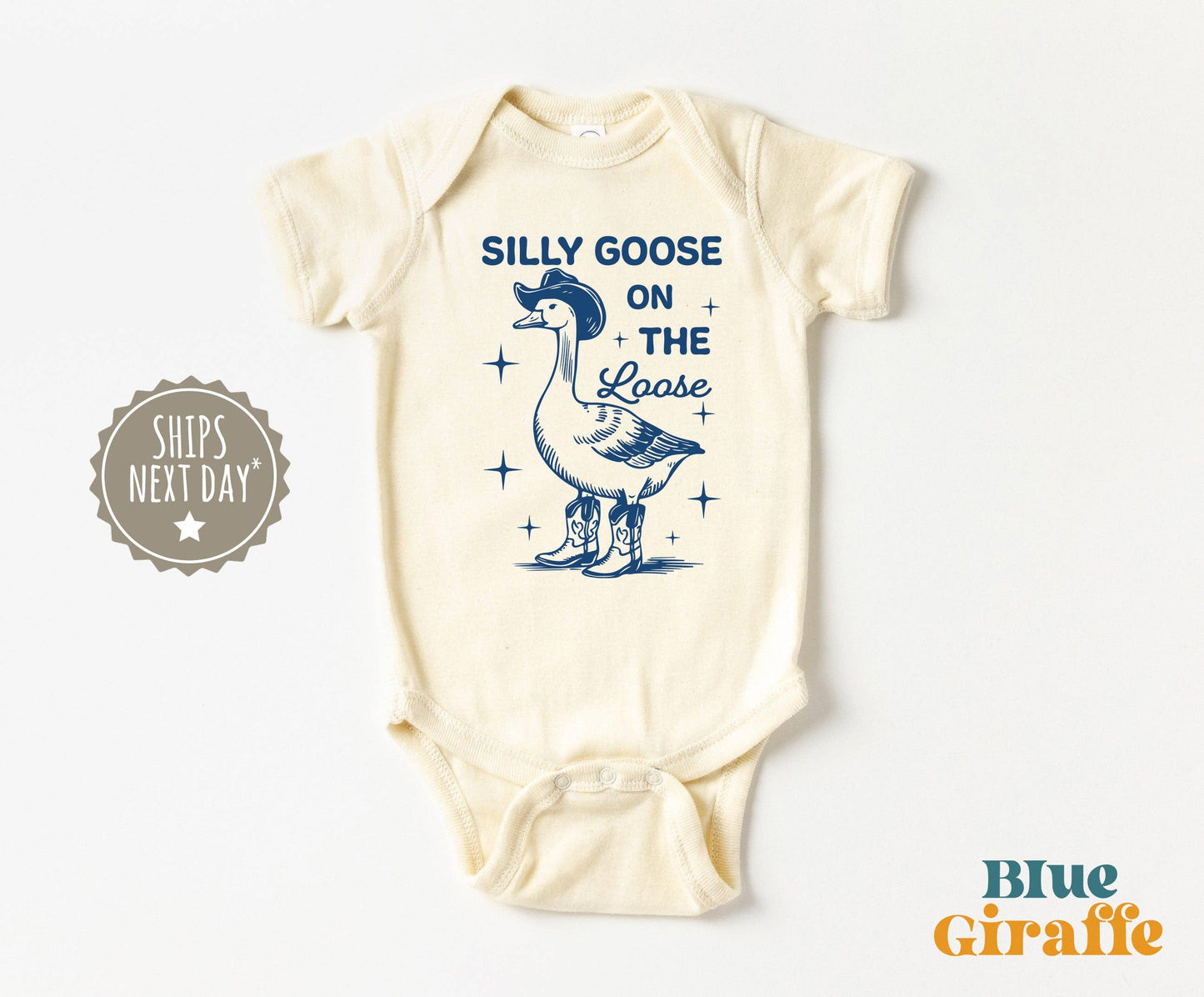 Silly Goose on the Loose Baby Onesie®: 12-18 months / Short Sleeve Natural Onesie