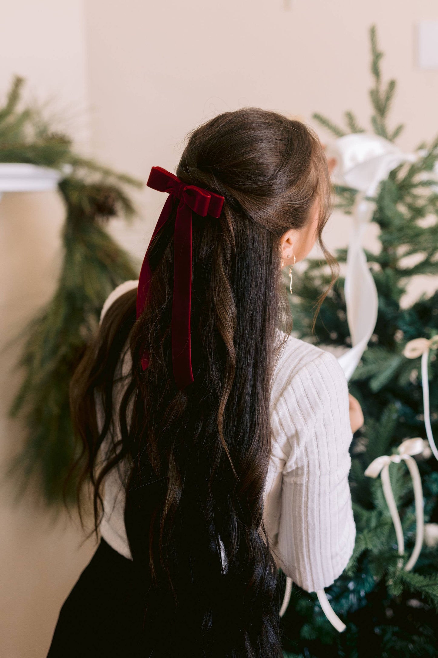 Long Velvet Hair Bow Barrette | Alice Bow - Long Length: Wine