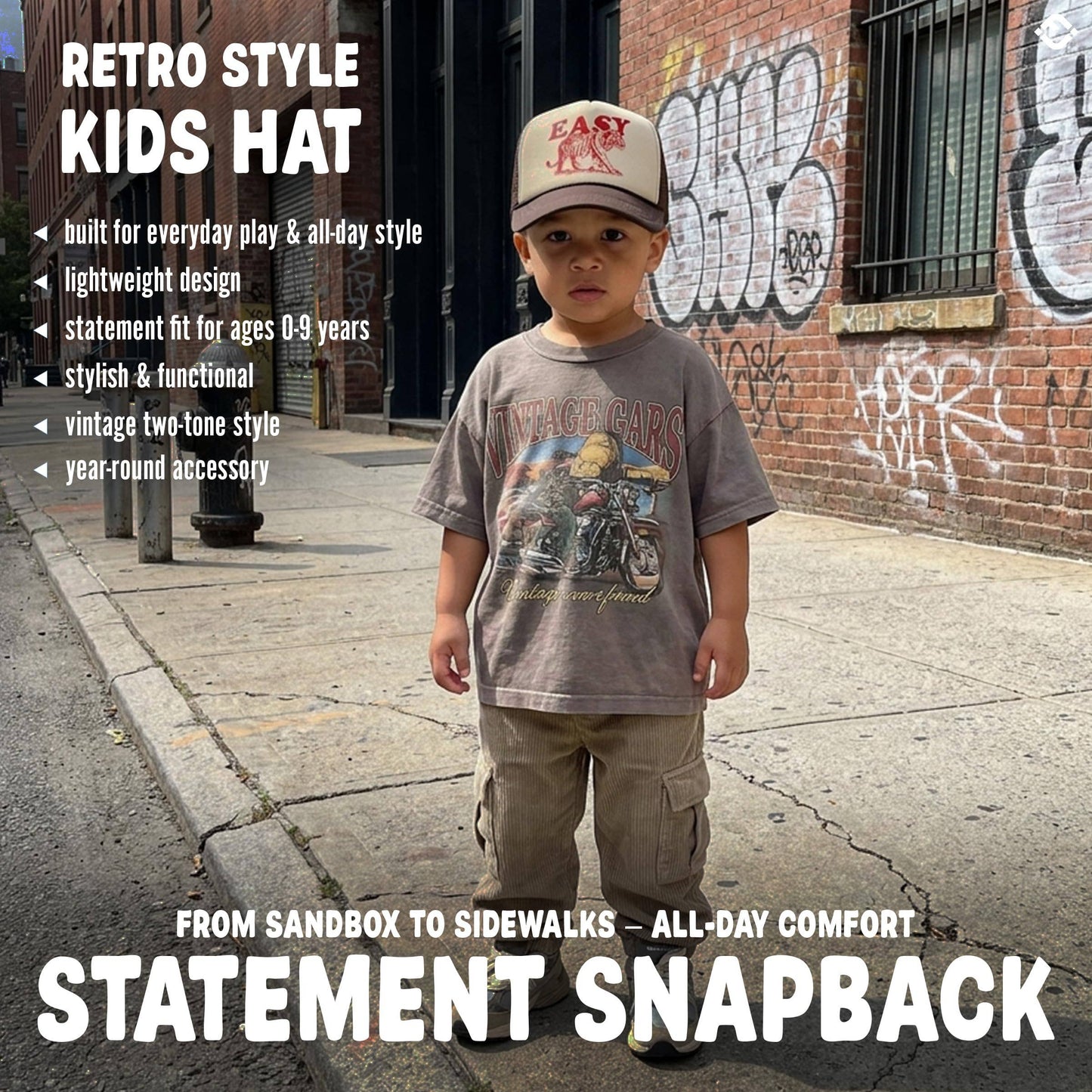 Kid's Trucker Hat: Easy Tiger - Beige/Brown: Medium/Large (2-9 Years)