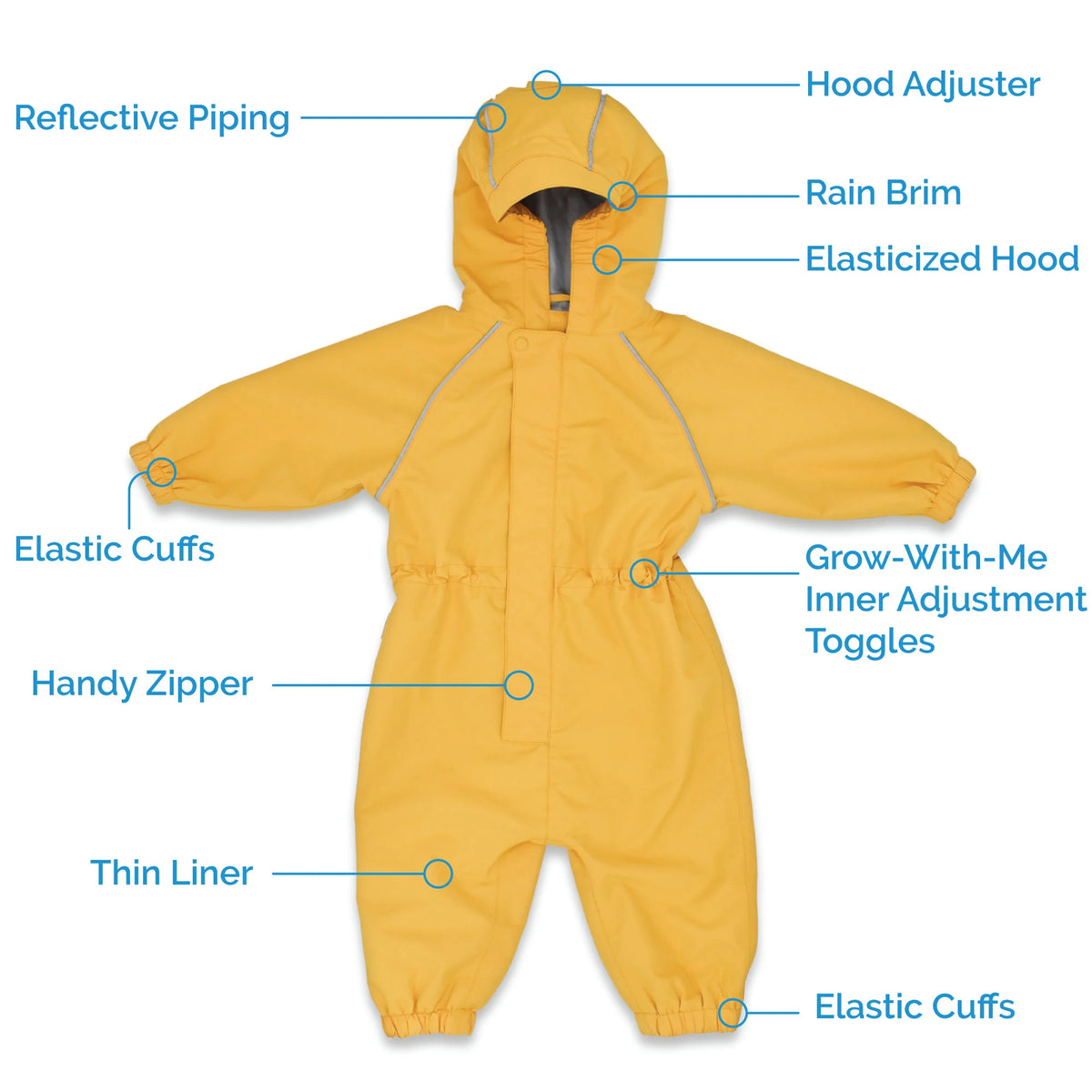 Jan & Jul Puddle-Dry Play Suit Rain Suit Thin Lined- Yellow